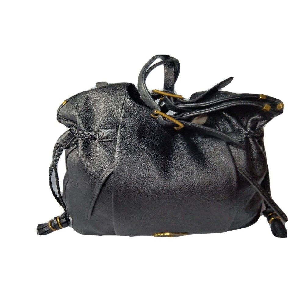 Elliot Lucca Sintra Black Pebbled Leather Hobo Shoulder Bag Slouchy Purse